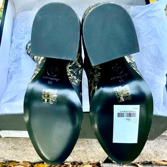 ASH WOMEN’S AS-FLORA MID-CALF BLOCK-HEEL BOOTS IN GOLD & BLACK WOMEN SIZES 9, 10 - Picture 11 of 15